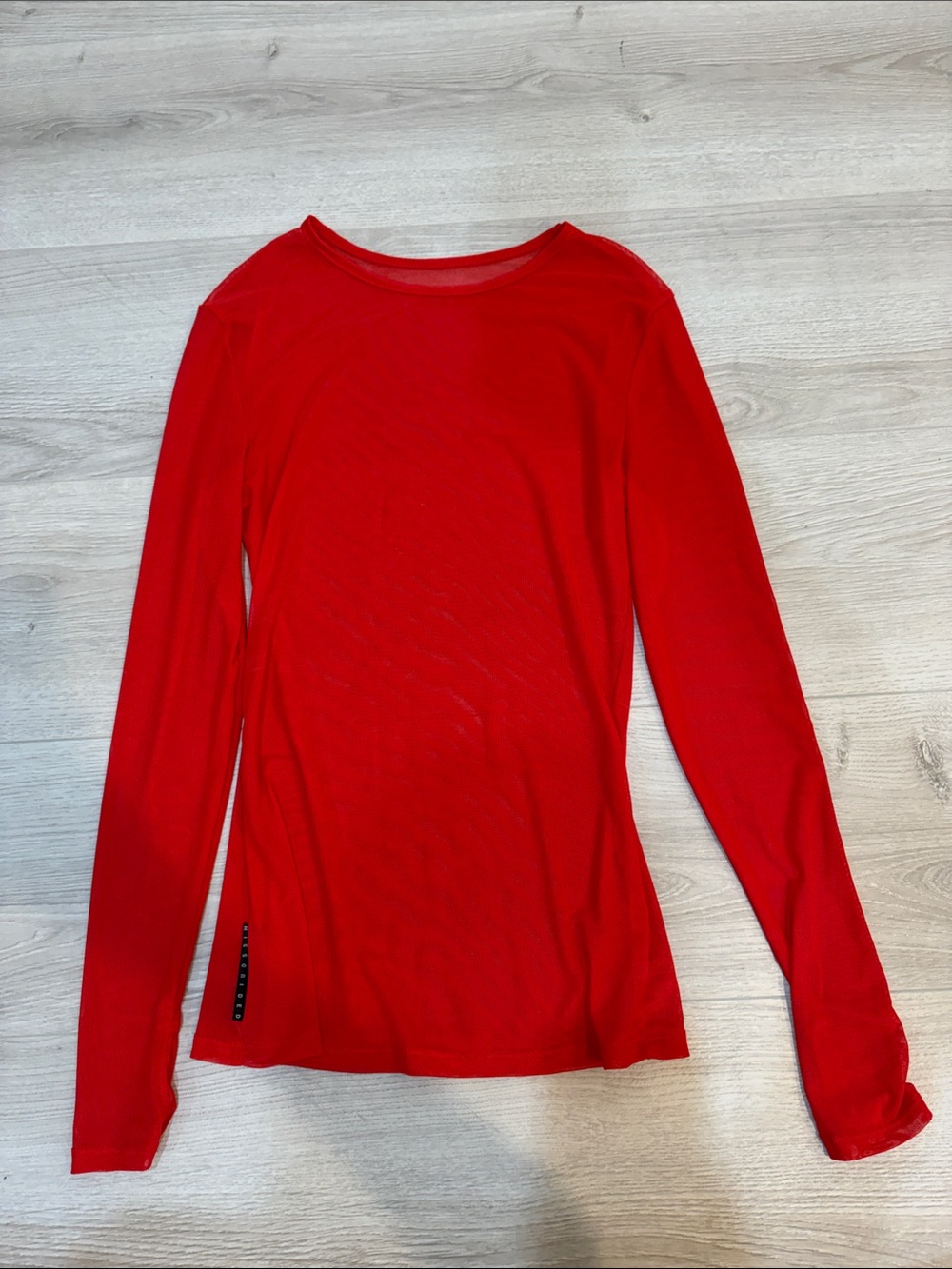 Women’s Long-Sleeve Red Mesh Crewneck Top